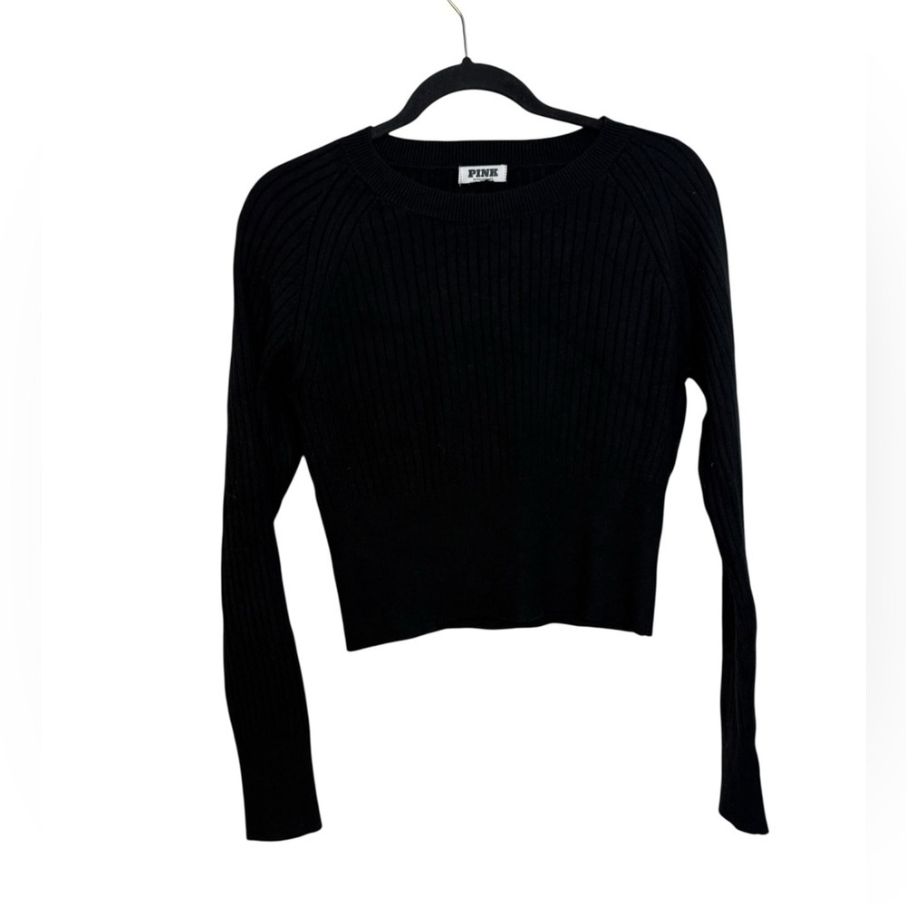 PINK Victoria’s Secret Black Ribbed Crewneck Sweater